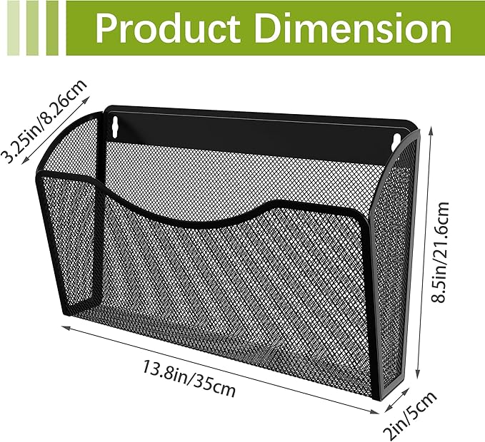 EasyPAG 6 Single Pocket Wall File Organizer, Mesh Hanging File Folder Organizer for Letter/A4 Size Folders, Wall Mounted Vertical Mail Holder for Paperwork, Office, Home, School, Black