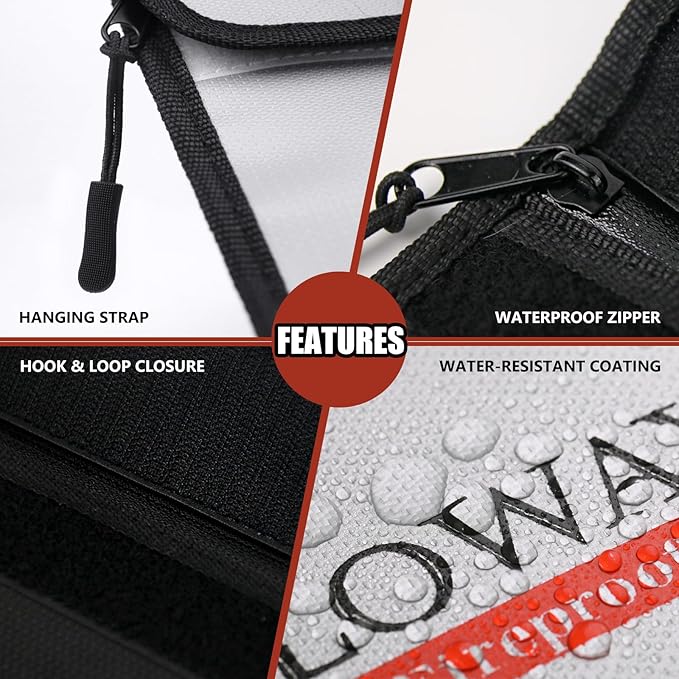 ROLOWAY Fireproof Bag (9.6 x 6.6 inches) 5200℉ Heat Insulated, Fireproof Money Bag with Zipper for Cash (2-Pack)