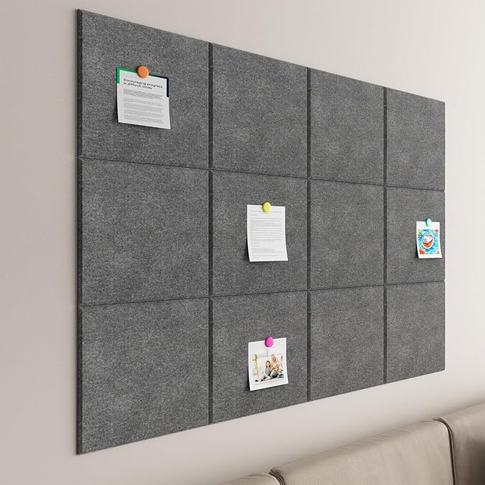 Baysola Large Cork Boards for Walls – 48" x 36" Self Adhesive Felt Wall Tiles, Ideal for Office Wall Organizing Bulletin Board, Easy to Install Cork Boards Felt Board