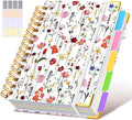 Hardcover Spiral Notebook journal with Removable Dividers Tabs, 300 Pages Leather 5 Subject Notebook College Ruled, 100GMS Notebooks for Work School Note taking,Lined Journal for Women,A5-Flower white