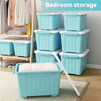 Nazhura 97 Quart Plastic Storage Bin, Blue Stackable and Nestable Storage Boxes with White Lids and Secure Latching Buckles, Large Storage Container, 97 Qt-4 Pack (Blue, 97Quart-4Pack)