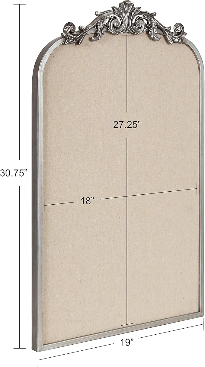Kate and Laurel Arendahl Arch Pinboard; Silver; 19 x 31; Framed Arched Ornate Vintage Pinboard for Unique Display; Organization; and Decor Options