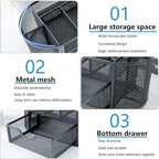 PAKASEPT Desk Organizers, Mesh Desk Organizer Caddy Supplies with Compartments, Makeup Marker Desktop Storage for Office School Home Supplies Teacher Students