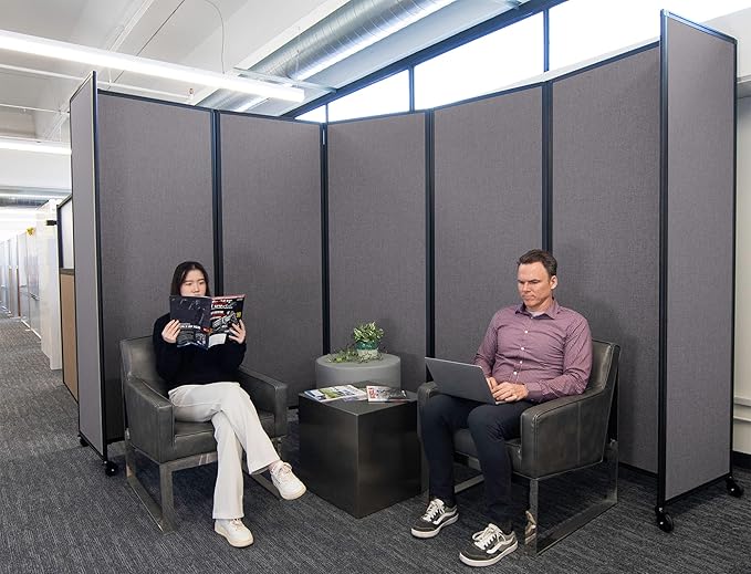 Versare Room Divider 360 Portable Wall Partition | Folding Panels | Large Freestanding Divider | Locking Wheels | Temporary Room Separator