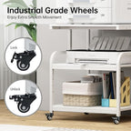 Fannova Printer Stand, 25.6" x 23.6" x 30.9" Extra Large Printer Table with Adjustable Storage Shelf, 3 Tier Rolling Printer Cart with Industrial Wheels for Home Office, White