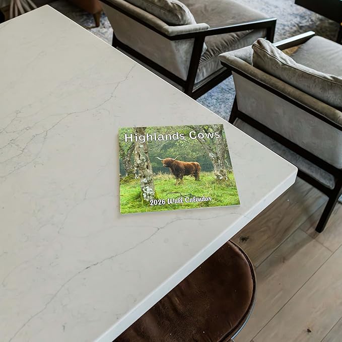 2026 Highland Cows Monthly Wall Calendar | Cute Animals Calendar 2025-2026