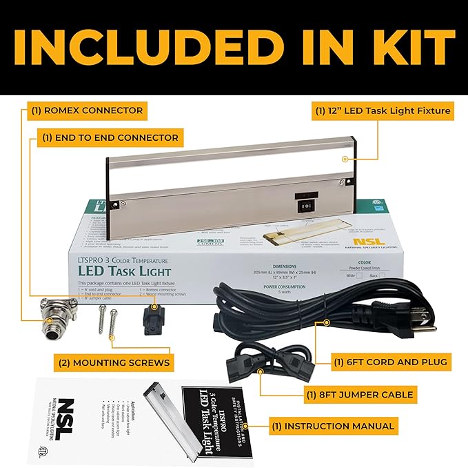 LED Under Cabinet Lighting Hardwired - 3CCT 12 Inch Satin Finish - Undercabinet Lights for Kitchen - Linkable Undercounter Dimmable Plug in Light or Hard Wired - Under Counter Fixture Direct Wire