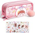 UINSUE Cute Pen case Adorable Bunny Transparent 3-Layer Large Capacity Pencil Case Gadget organizer with Lovely Stickers (Pink-Bunny)