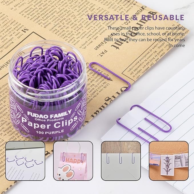 Jumbo Paper Clips, 2 Inch Large Paper Clip, 100 pcs Paperclips (Jumbo, Purple)