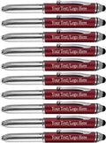 Promotional Pens with your Personalized Text or Custom Business Logo- Bulk 150 Pack- for Marketing, Parties, and Events, 3 in 1 LED Flashlight + Ballpoint Pen + Stylus for Touchscreen Devices, Red