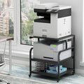 Fannova 25.6" x 23.6" Extra Large Printer Stand Table with Adjustable Storage Shelf, 3 Tier Rolling Printer Cart with Industrial Wheels for Home Office, Black