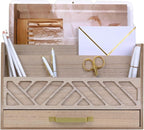 BLU MONACO | Wooden Mail Organizer with Drawer and Gold Handle | Outgoing Mail Holder and Letter Sorter for Desk | Natural Wood Desktop Paper Organizer