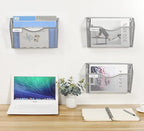 EasyPAG 6 Pack Wall File Organizer with Label Panel, Mesh Hanging File Folder Organizer for Letter/A4 Size Folders, Wall Mounted Vertical Mail Holder for Paperwork, Office, Home, School, Silver