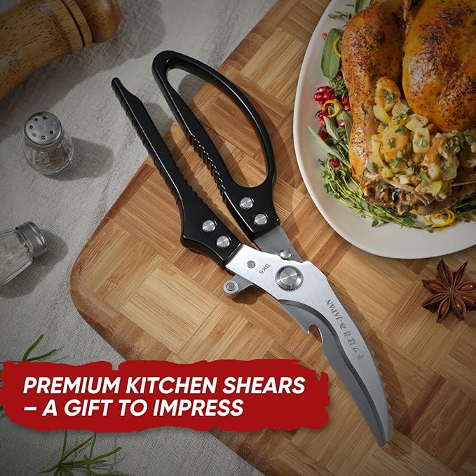 TIVOLI Poultry Shears Black,Japanese Kitchen Shears Heavy Duty with Non-Slip Handle & Safety Lock,Multifunctional Kitchen Scissors for Chicken, Meat, Turkey, Fish, Vegetables,Ideal Gift