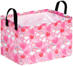 FUULOXE Rectangular Valentines Basket Storage Bin for Shelves Girls Gifts Baskets Foldable Box with Handles for Home Office Car Dormroom Valentine's Day Party Supplies