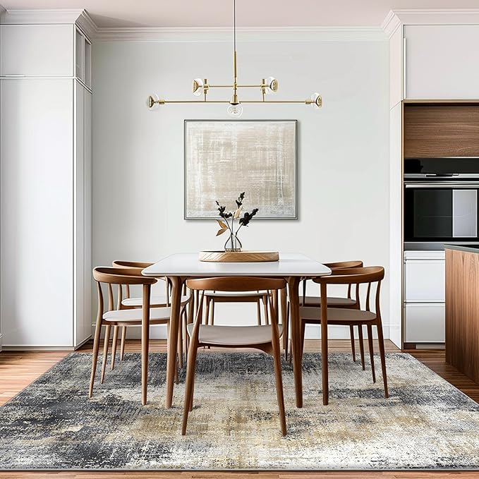 GENIMO Washable Area Rugs for Living Room, 8x10 Modern Non Slip Rugs, Low Pile Lightweight Soft Print Rug for Bedroom, Dining Room, Home Office, Washed Livid