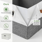 PRANDOM Storage Bins with Lids [3-Pack] Linen Fabric Foldable Storage Boxes Organizer Containers Baskets Cube with Cover for Bedroom Closet Office Grey&White（11.4X8.6X6.7