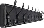 SKOLOO Coat Rack Wall Mounted - 38.3'' Long, Wooden, Heavy Duty, Rustic Coat Hooks for Wall, 16'' Hole to Hole, Wall Coat Rack with 10 Triple Hooks for Hanging Clothes, Jacket, Hat(Black)