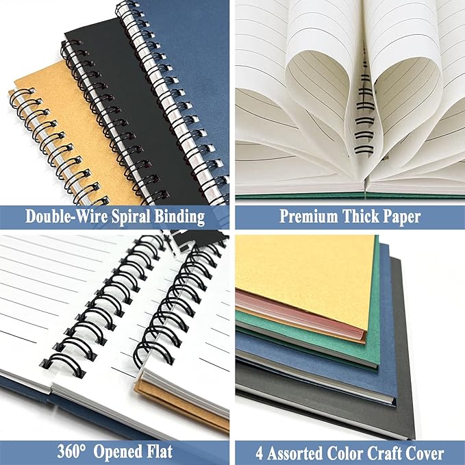 GINMLYDA Small Spiral Notebook A5, 8Pack 120 Lined Pages 8.25x5.5 Inches Spiral Journal Kraft Cover Notebooks & Writing Pads for School Home Office Aesthetic Sketch Drawing Note