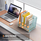 OrgMate Desk File Folder Holder Organizer-4 Vertical Compartments Racks and Paper Letter Tray,Mesh Magazine File Holder Sorter,Desktop Accessories & Workspace Organizers for Home,Office,School-Blue
