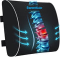 SweetSlubr Large Lumbar Support Pillow for Office Chair, Car Seats and Home Desks, Ergonomic Back Support with Double Adjustable Straps, Machine Washable Cover, Black