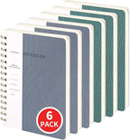 Spiral Notebook-5.75" x 8.125" College Ruled Journal with Inner Pockets and 160 Pages,PU Leather Cover Business Journal, Twin-Wire Binding Notebook Perfect for Office & Home School Supplies 6 pack Reefblue/Green