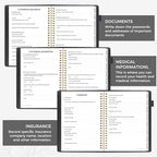 SUNEE End of Life Planner - I‘m Dead Now What Planner, Large Print Spiral-Bound Estate Organizer with Tabs for Seniors & Family. Covers Final Wishes, Passwords & Funeral Planning.A5 (6.4”x8.5“),Black