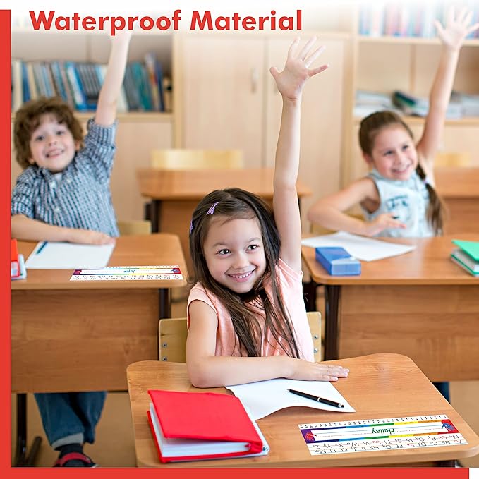 40 PCS Desk Nameplates, Waterproof Desk Name Tags with Alphabet, Number Line 1-30 Traditional Manuscript Name Plate for Classroom School Student (12” x 3.5”)