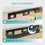 PEGZONE Under Desk Cable Management Tray, 31.5 Inches Metal Cord Organizer Rack, Desk Tray for Power Strip, Cord, Wire, Easy Mounting Cable Management Under Table for Home Office, Black