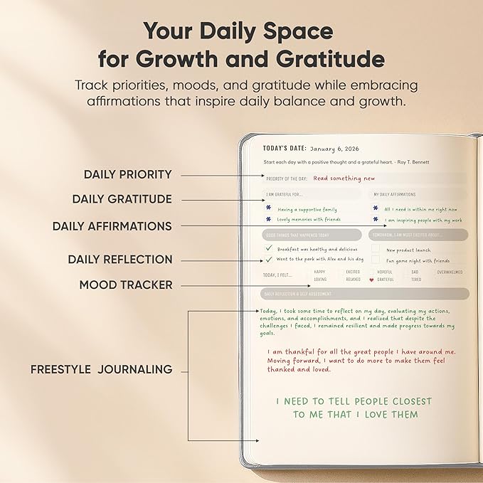 Journal For Men & Women - Gratitude Journal & Self Care Journal With Prompts - A5 Journaling Notebook - Grey - Productivity Store