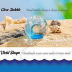 Glass Ocean Waves Ball Paperweight, Hand Blown with Blue, Gold & White Bubble Decoration for Home and Office