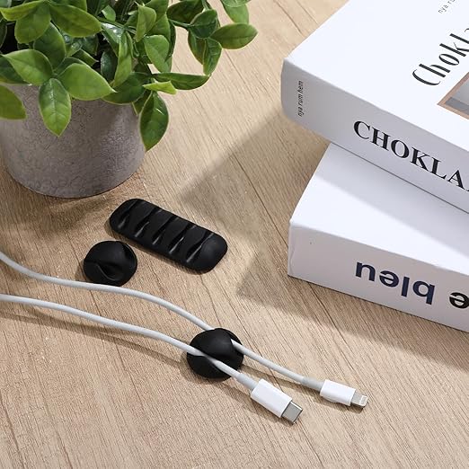 Sorcristy Cable Clips Cord Holder - 24 Pack Black Adhesive Cable Organizer for Desk, Car, Nightstand - Cord Management Clips for Phone Chargers, USB, Computer Cables