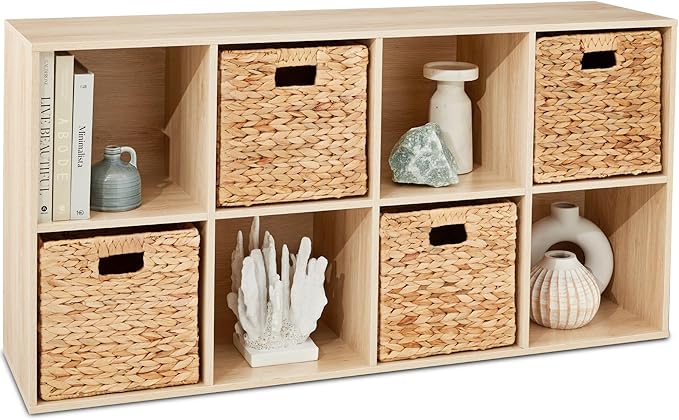 Best Choice Products 8-Cube Storage Organizer, 13.5in Shelf Opening, Bookcase, Display Shelf, Customizable w/ 2 Removable Back Panels – Light Oak