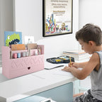 Wisuce Bamboo Mail Organizer Countertop Desktop with Drawer - All-in-One Desk File Organizer with Pencil Holder (Pink)
