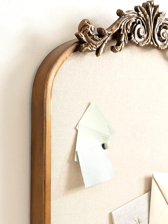Kate and Laurel Arendahl Arch Pinboard; Gold; 19 x 31; Framed Arched Ornate Vintage Pinboard for Unique Display; Organization; and Decor Options