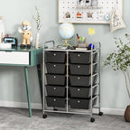 GLACER 10 Drawer Rolling Cart, Storage Cart with Lockable Whieels & Metal Frame, Trolley for Art Craft Oganizer, Mobile Utility Cart for Office, School, Classroom, Kitchen (Black)