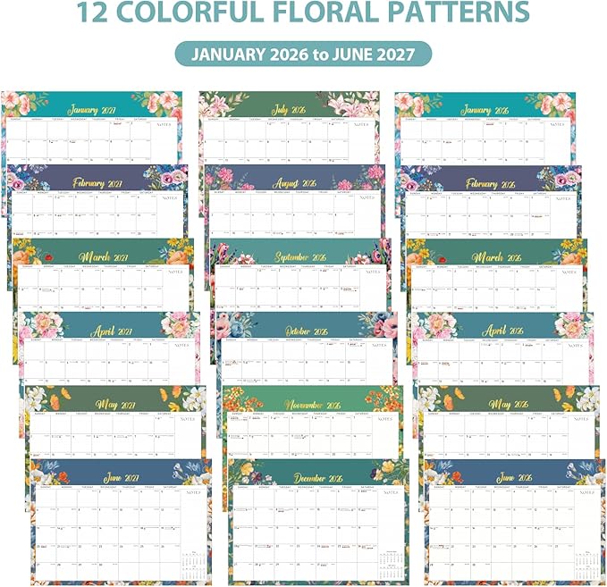 2026 Desk Calendar, Large Desktop/Wall Monthly Calendar (Jan. 2026 - Jun. 2027) 17'' x 12'' School Year Desk Planner for Teacher Family School Office Supplies