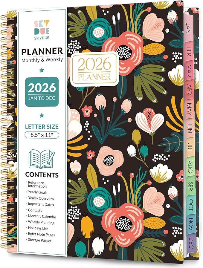 2026 Planner, Weekly and Monthly Planner, January 2026 - December 2026, 8.5" x 11" Agenda Planner with Monthly Tabs, Goal Setting & Time Management Organizer for Women & Men