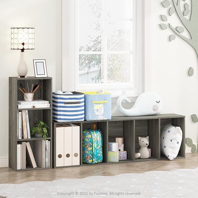 Furinno LUDER Book Shelf, 3-Cube Bookshelf, Bookcase with Open Shelves, 9.3 x 12 x 31.5, for Living Room, Bedroom, Home Office, French Oak