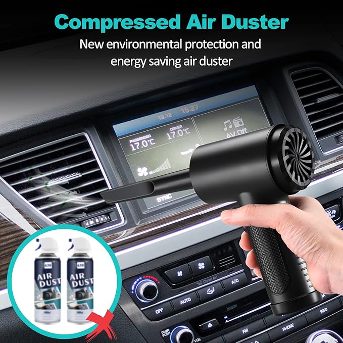Compressed Air Duster, Keyboard Cleaner - Replace Compressed Canned Air - Portable Electric Air Duster Reusable Rechargeable Air Blower for Computer Keyboard Electronics Pet House, (91000RPM/7500mAh)