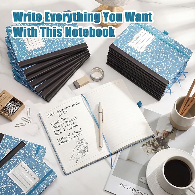 Laumoi 28 Pack PU Leather Lined Notebook Journal Bulk A5 Hardcover Notebook College Ruled 5.5 x 8.2 Inch Journal with Pen Holder for School Business Work Writing(Sky Blue,Marble)