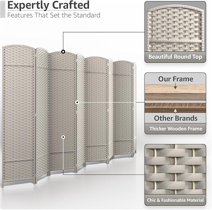 Sorbus 8 Panel Room Divider 6 ft. Tall - Privacy Screen, Extra Wide Double Hinged Panels, Mesh Hand-Woven Design, Partition Room Dividers and Folding Privacy Screens, Wall Divider for Room Separation