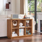 Joaxswe 6 Cube Storage Book Shelf, 40" Wide Low Horizontal Bookcase with Curved Edge, Floor Standing 2-Tier Wooden Bookshelf with Base, Modern Short Book Case for Bedroom, Study, Entryway, Brown