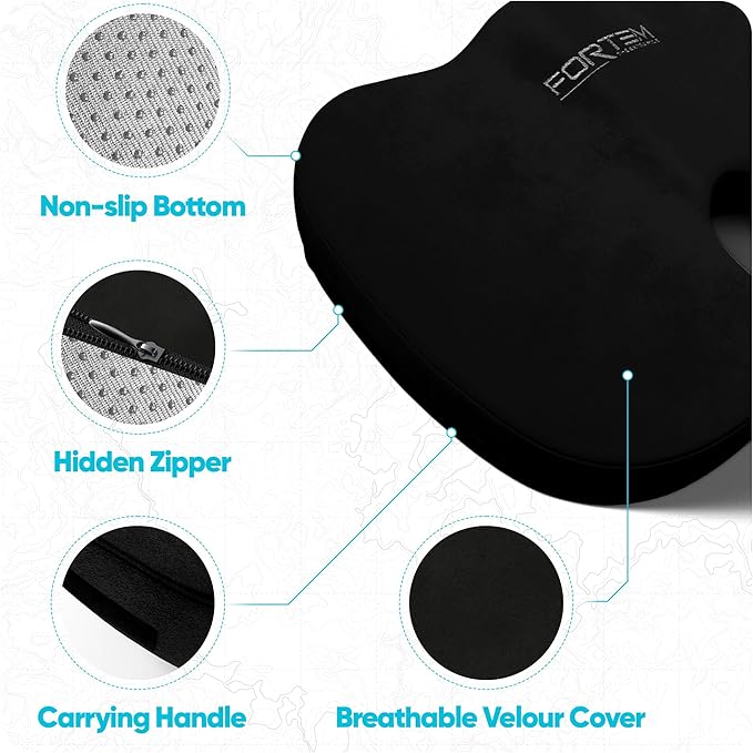 FORTEM Seat Cushion, Office Chair Cushion, Lumbar Support Pillow for Office Chair, Memory Foam Sciatica Coccyx Tailbone Pressure Pain Relief, Car Sitting Pad, Washable Non Slip, XL