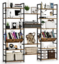 NUMENN Triple Wide 6 Tier Bookshelf, Adjustable Rustic Industrial Style Book Shelves, Modern Bookcases and Bookshelves Furniture for Bedroom, Living Room and Home Office, Vintage Brown