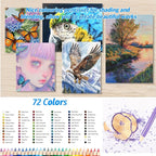 H & B Art Supplies, 72Pack Drawing Supplies for Adults, Drawing Kit with Holiday Coloring Book, Oil-Based Colored Pencils for Artists