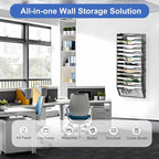 EasyPAG Wall File Organizer for Office 14 Pocket Mesh Wall Mounted Paper Organizer Hanging Folder Holder with Nametag Label for Home School, Black