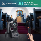 TONGVEO 4K AI PTZ Camera with Auto Tracking and 20X Optical Zoom, Conference Room Webcam with HDMI/USB3.0/LAN/PoE, Ideal for Church Worship, Zoom Meetings, Live Streaming and Education