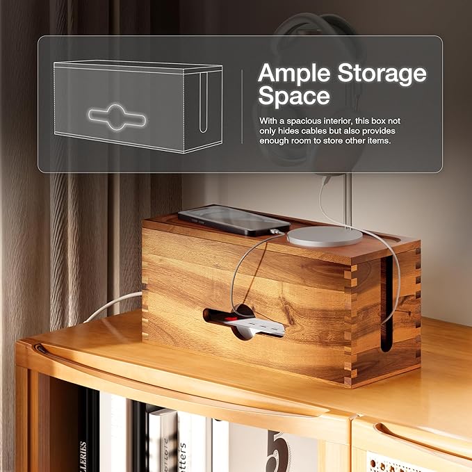 Tidita Acacia Large Cable Management Box - 15" L Cord Box Hider Power Strip Box for Power Strip Organizer - Cable Hider Box, Surge Protector Box to Hide Cords - Wire Box Hider for Desk Organization