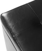 Adeco Black Faux Leather Storage Ottoman Bench with Solid Wood Legs, 18.8" Square Black PU Cube Foot Stool, Upholstered Button Tufted Vanity Chair with Hinged Lid for Living Room, Bedroom, Dorm